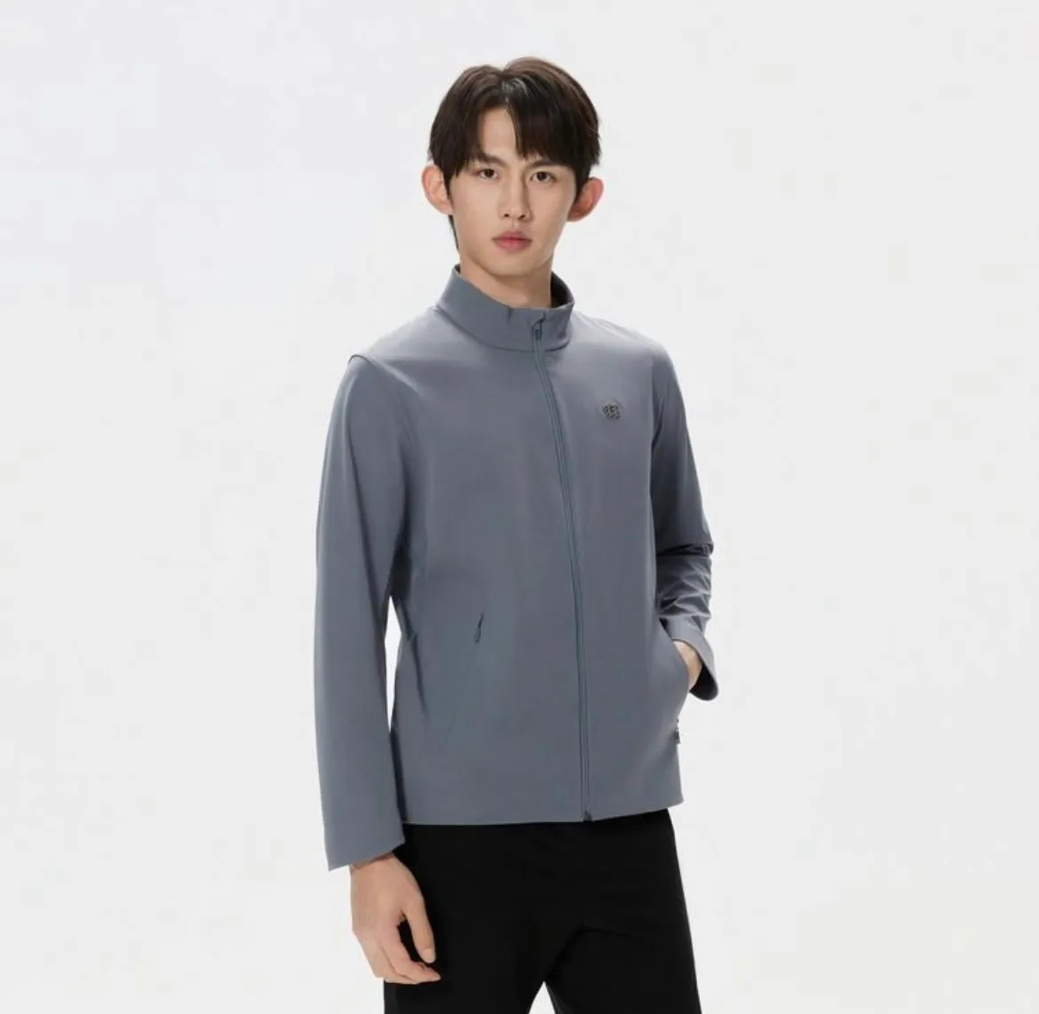 Upper body material picture KOLON SPORT/Kelon 26Fw stand-up collar waterproof and windproof Breathable soft shell jacket (grey blue)